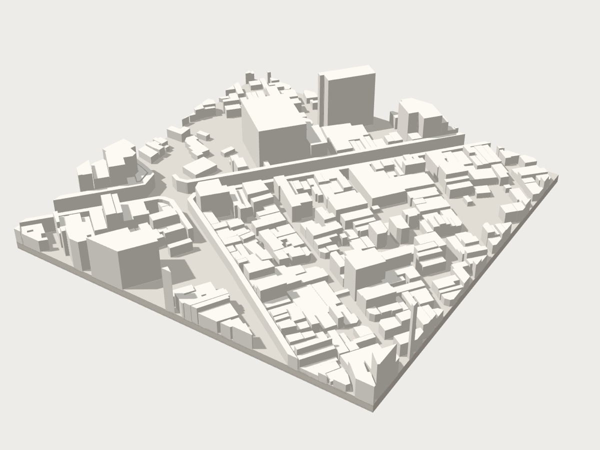 鳥取駅周辺の立体模型(3Dプレビュー)